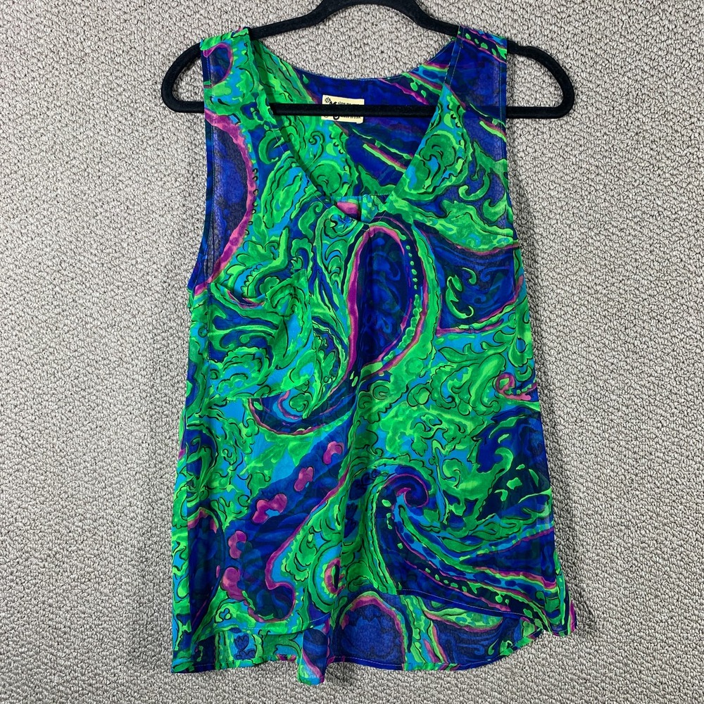 Show Me Your Mumu Womens Top Small Blue Green Paisley Sleeveless Lightweight